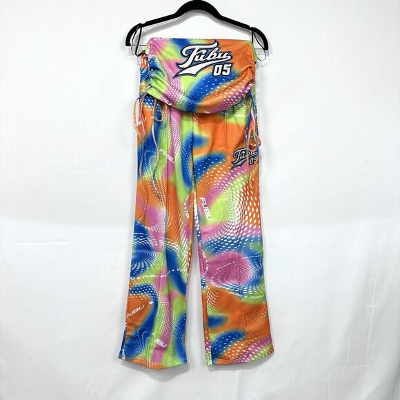 Fubu 05 X Forever 21 Y2K Tie Dye Embroidered Lace Up Tube Top & Joggers Sz SM - Picture 1 of 7